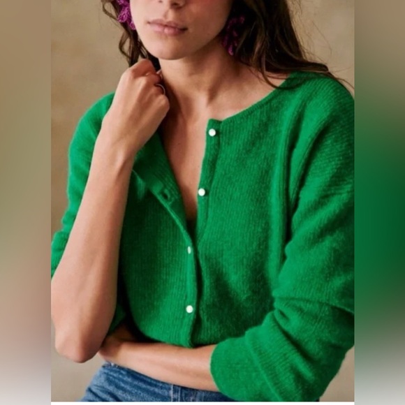 NWOT Sezane Gespard Bright Green Mohair Wool 
Cardigan Sweater - Picture 6 of 11